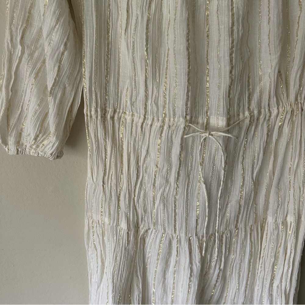 ISABEL MARANT ÉTOILE Peasant Style Dress White with Gold Stripes Size 36 - Picture 7 of 12